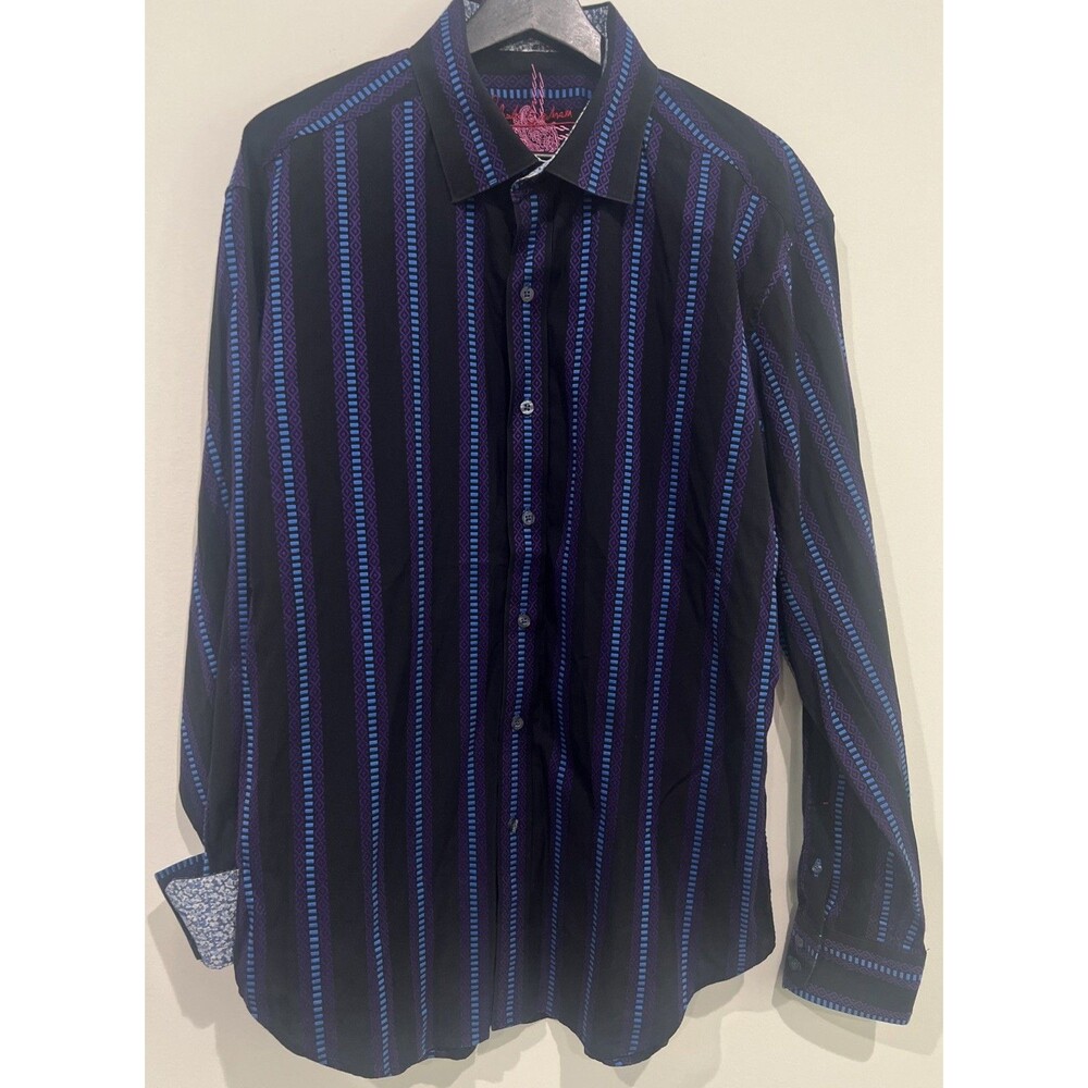 Robert Graham Mens XL/TG Striped Long Sleeve Button Down Shirt Cotton Flip Cuffs